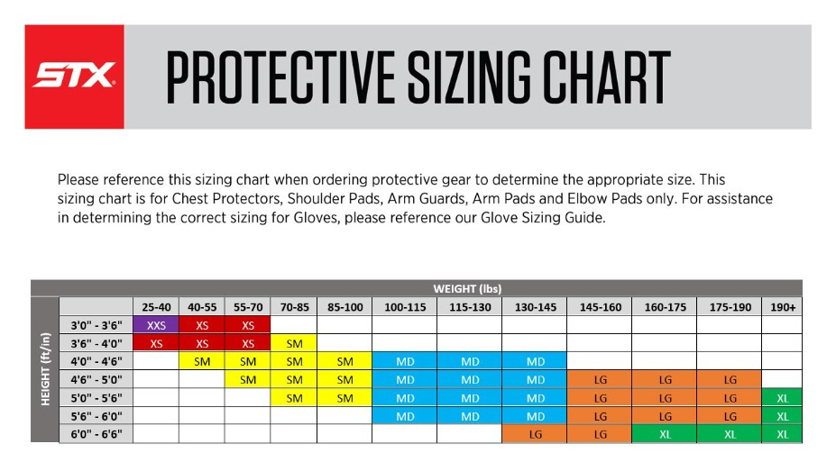 stx protection equipment size chart